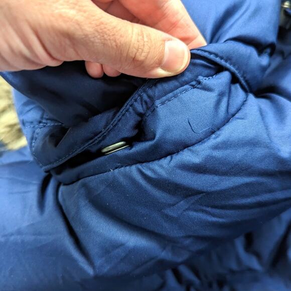 Land's End Coat Women's Size XS 2-4 Navy Down Fur Hooded - Picture 7 of 14